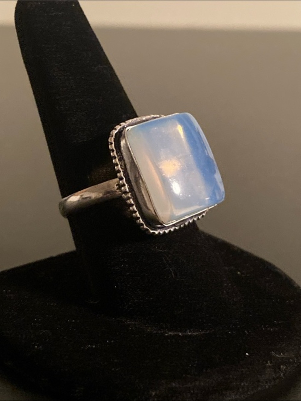 Sterling Silver Moonstone Square Ring - Blue Opalescent size 9